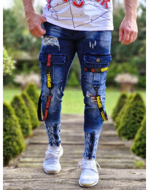 NIEBIESKIE SPODNIE MĘSKIE JEANS Z SZELKAMI SPEDBOY 9701