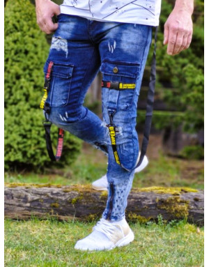 NIEBIESKIE SPODNIE MĘSKIE JEANS Z SZELKAMI SPEDBOY 9701