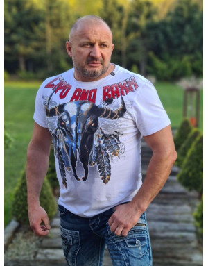 BIAŁY T-SHIRT MĘSKI  DŻETY BYK PIÓRA CL396