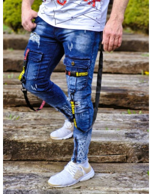 NIEBIESKIE SPODNIE MĘSKIE JEANS Z SZELKAMI SPEDBOY 9701