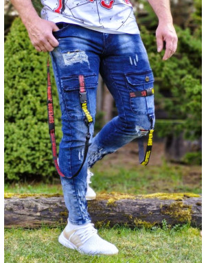 NIEBIESKIE SPODNIE MĘSKIE JEANS Z SZELKAMI SPEDBOY 9701