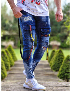 NIEBIESKIE SPODNIE MĘSKIE JEANS Z SZELKAMI SPEDBOY 9701