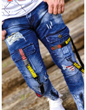 NIEBIESKIE SPODNIE MĘSKIE JEANS Z SZELKAMI SPEDBOY 9701