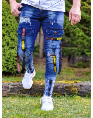 NIEBIESKIE SPODNIE MĘSKIE JEANS Z SZELKAMI SPEDBOY 9701