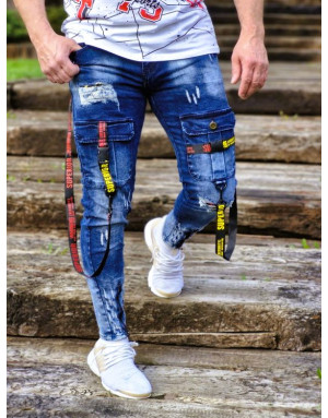 NIEBIESKIE SPODNIE MĘSKIE JEANS Z SZELKAMI SPEDBOY 9701