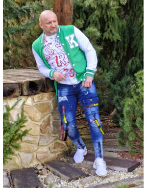 NIEBIESKIE SPODNIE MĘSKIE JEANS Z SZELKAMI SPEDBOY 9701