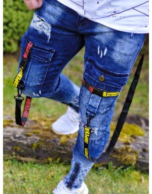 NIEBIESKIE SPODNIE MĘSKIE JEANS Z SZELKAMI SPEDBOY 9701