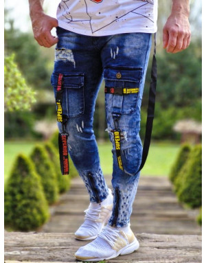 NIEBIESKIE SPODNIE MĘSKIE JEANS Z SZELKAMI SPEDBOY 9701