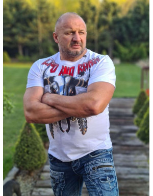 BIAŁY T-SHIRT MĘSKI  DŻETY BYK PIÓRA CL396