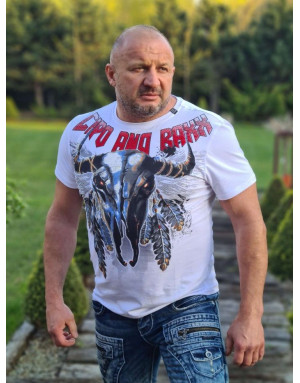 BIAŁY T-SHIRT MĘSKI  DŻETY BYK PIÓRA CL396