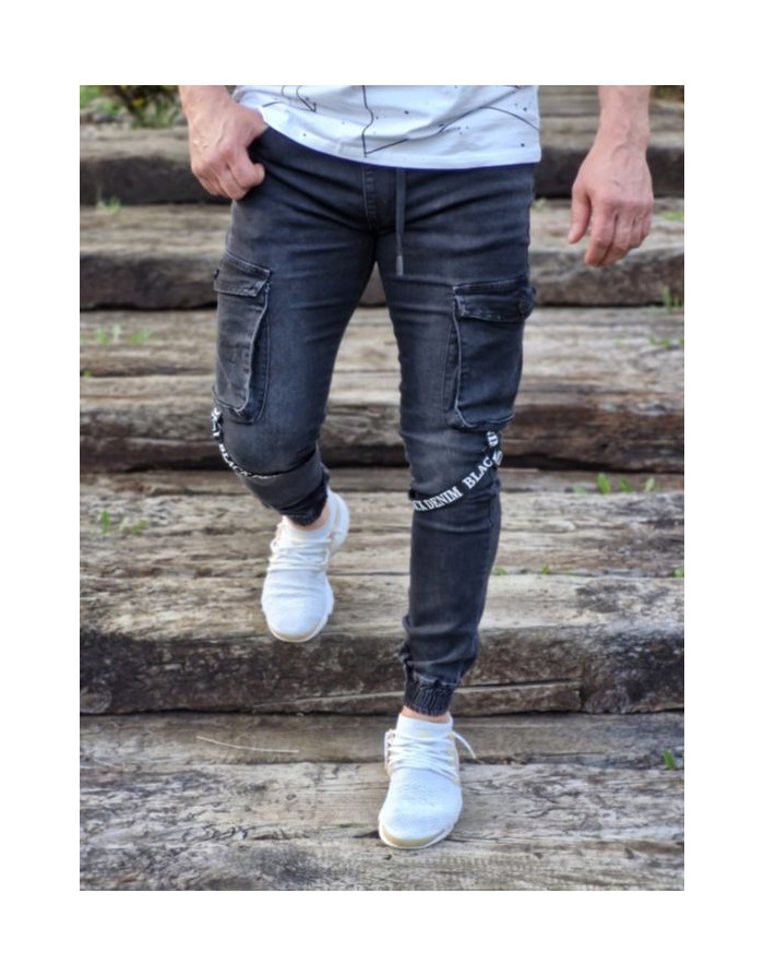 CZARNE SPODNIE MĘSKIE JEANS JOGGERY SPEDBOY 6866