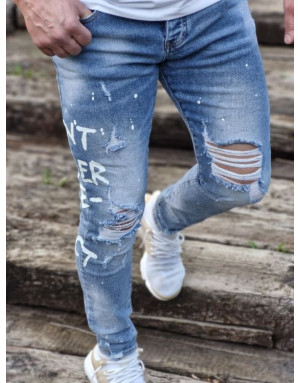 NIEBIESKIE SPODNIE MĘSKIE JEANS Z DZIURAMI SPEDBOY 7002