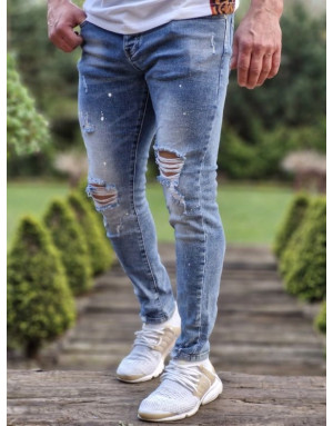 NIEBIESKIE SPODNIE MĘSKIE JEANS Z DZIURAMI SPEDBOY 7002