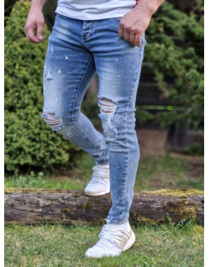 NIEBIESKIE SPODNIE MĘSKIE JEANS Z DZIURAMI SPEDBOY 7002