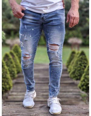 NIEBIESKIE SPODNIE MĘSKIE JEANS Z DZIURAMI SPEDBOY 7002