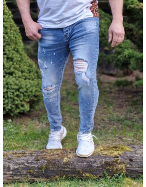 NIEBIESKIE SPODNIE MĘSKIE JEANS Z DZIURAMI SPEDBOY 7002