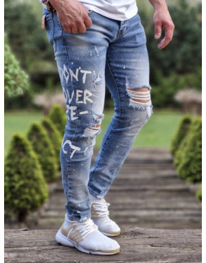 NIEBIESKIE SPODNIE MĘSKIE JEANS Z DZIURAMI SPEDBOY 7002