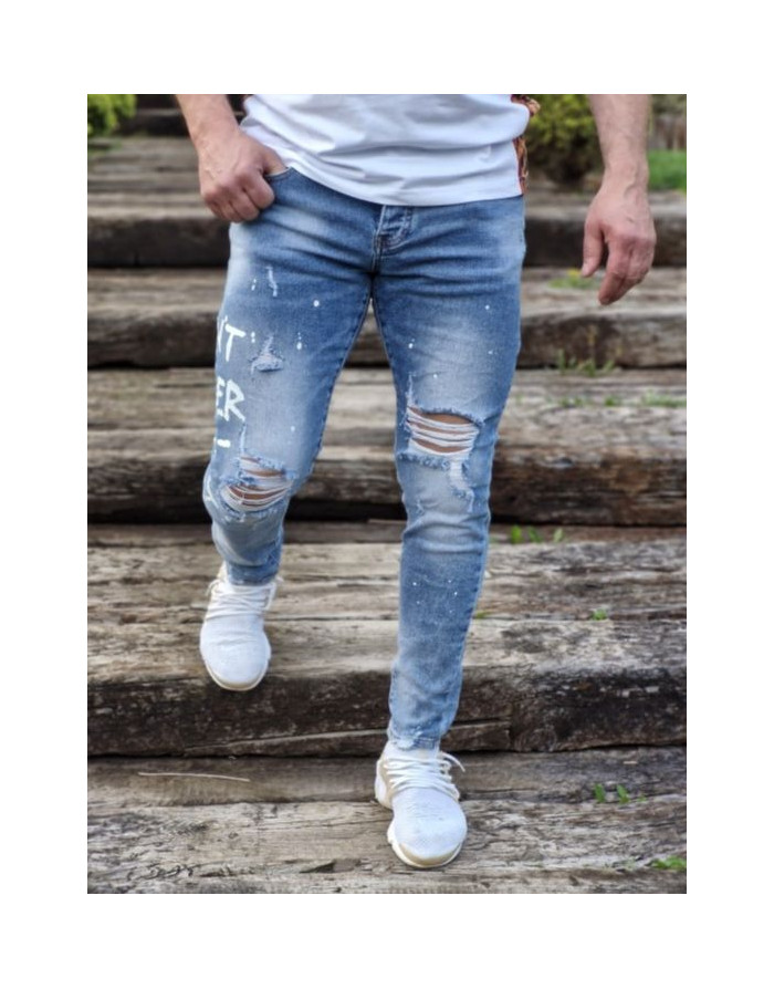 NIEBIESKIE SPODNIE MĘSKIE JEANS Z DZIURAMI SPEDBOY 7002