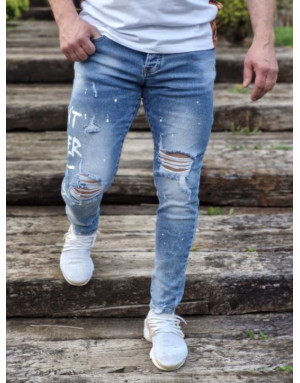 NIEBIESKIE SPODNIE MĘSKIE JEANS Z DZIURAMI SPEDBOY 7002