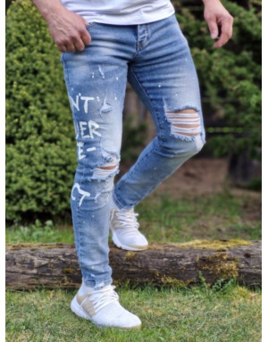 NIEBIESKIE SPODNIE MĘSKIE JEANS Z DZIURAMI SPEDBOY 7002