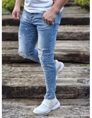 NIEBIESKIE SPODNIE MĘSKIE JEANS Z DZIURAMI SPEDBOY 7002