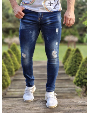 GRANATOWE SPODNIE MĘSKIE JEANS Z DZIURAMI SPEDBOY 2292