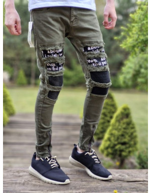 KHAKI SPODNIE JEANS MŁODZIEŻOWE Z DZIURAMI SPEDBOY 78299