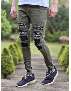 KHAKI SPODNIE JEANS MŁODZIEŻOWE Z DZIURAMI SPEDBOY 78299