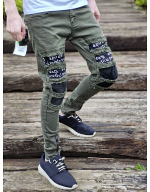 KHAKI SPODNIE JEANS MŁODZIEŻOWE Z DZIURAMI SPEDBOY 78299