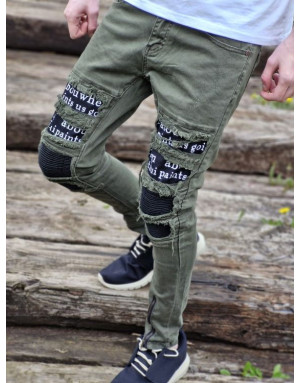 KHAKI SPODNIE JEANS MŁODZIEŻOWE Z DZIURAMI SPEDBOY 78299