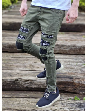 KHAKI SPODNIE JEANS MŁODZIEŻOWE Z DZIURAMI SPEDBOY 78299