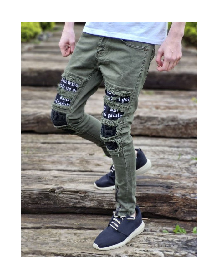 KHAKI SPODNIE JEANS MŁODZIEŻOWE Z DZIURAMI SPEDBOY 78299