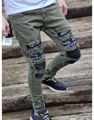 KHAKI SPODNIE JEANS MŁODZIEŻOWE Z DZIURAMI SPEDBOY 78299