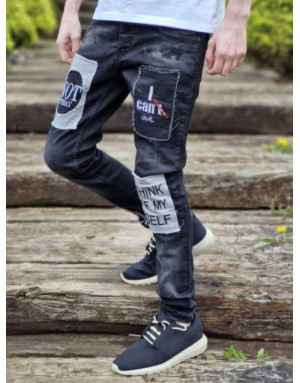 młodzieżowe spodnie jeans z naszywkami x-way 6018