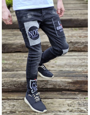 młodzieżowe spodnie jeans z naszywkami x-way 6018