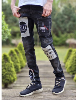 młodzieżowe spodnie jeans z naszywkami x-way 6018