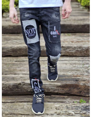 młodzieżowe spodnie jeans z naszywkami x-way 6018