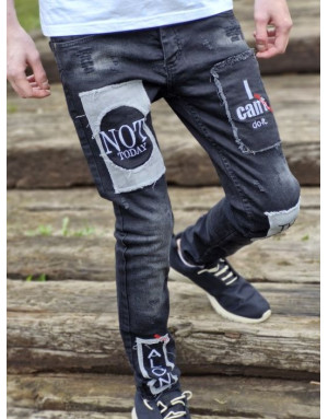 CZARNE SPODNIE JEANS MŁODZIEŻOWE Z NASZYWKAMI SPEDBOY 6018