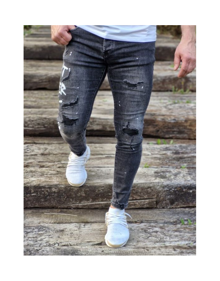 CZARNE SPODNIE MĘSKIE JEANS Z DZIURAMI SPEDBOY 70056