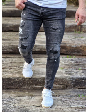 CZARNE SPODNIE MĘSKIE JEANS Z DZIURAMI SPEDBOY 70056