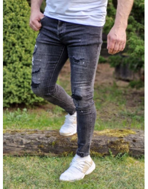 CZARNE SPODNIE MĘSKIE JEANS Z DZIURAMI SPEDBOY 70056