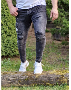 CZARNE SPODNIE MĘSKIE JEANS Z DZIURAMI SPEDBOY 70056