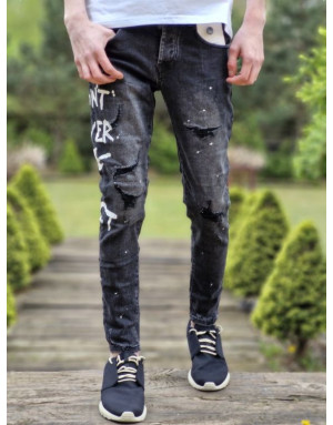 Czarne spodnie młodzieżowe jeans z dziurami adrexx70056