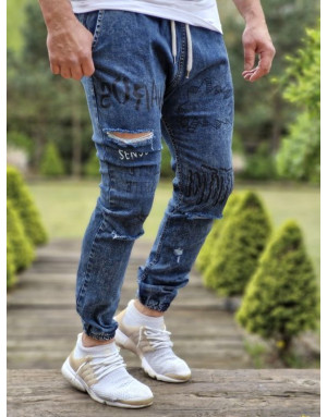 GRANATOWE SPODNIE MĘSKIE JEANS JOGGERY SPEDBOY 2037