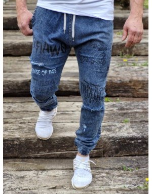 GRANATOWE SPODNIE MĘSKIE JEANS JOGGERY SPEDBOY 2037