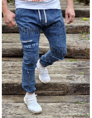 GRANATOWE SPODNIE MĘSKIE JEANS JOGGERY SPEDBOY 2037