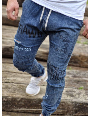 GRANATOWE SPODNIE MĘSKIE JEANS JOGGERY SPEDBOY 2037