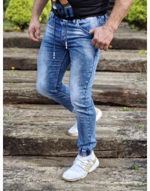 GRANATOWE SPODNIE MĘSKIE JEANS JOGGERY SPEDBOY 50103