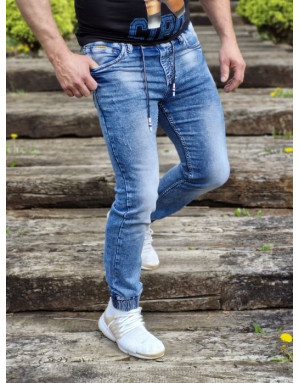 GRANATOWE SPODNIE MĘSKIE JEANS JOGGERY SPEDBOY 50103