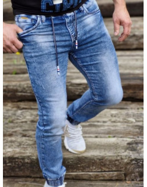 GRANATOWE SPODNIE MĘSKIE JEANS JOGGERY SPEDBOY 50103